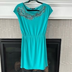 Gianni Bini | Teal Mini Dress with Silver Beading
